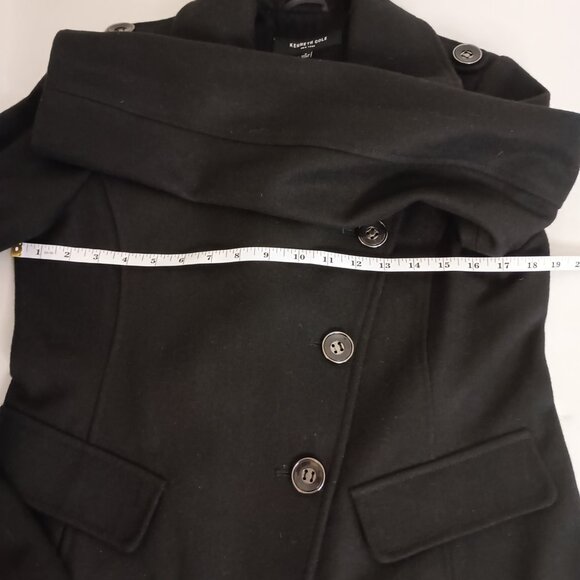 Kenneth Cole Asymmetrical Wool Blend Black Double Breasted Pea Coat Womens Small - Picture 12 of 16
